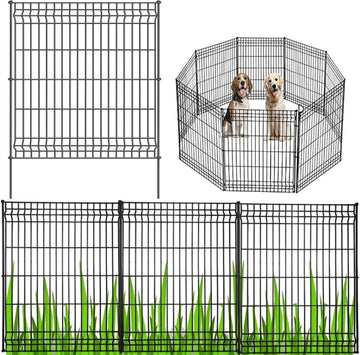No Dig Fence Outdoor Dog Fences,Total 44" H x 288" W Decorative Metal Garden Fence with Gate,Garden Fence Animal