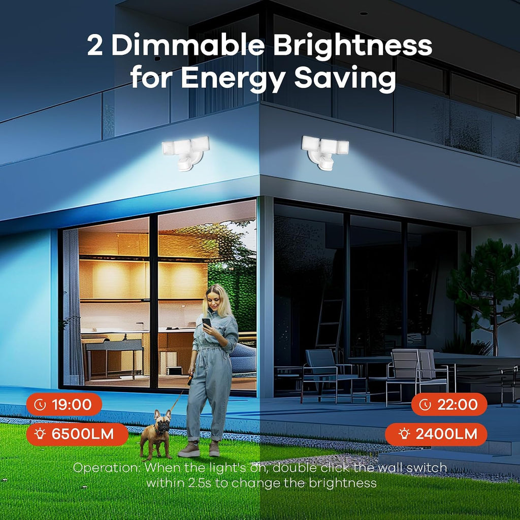 42W 6500LM Motion Sensor Outdoor Flood Light, Hardwired LED Security Light, 4 Lighting Modes, Dual PIR 240°