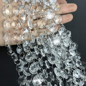 Crystal Garland 32.8Ft Glass Crystals Beaded Trim Clear Chandelier Octagon Beads Chain for Wedding Party DIY Craft