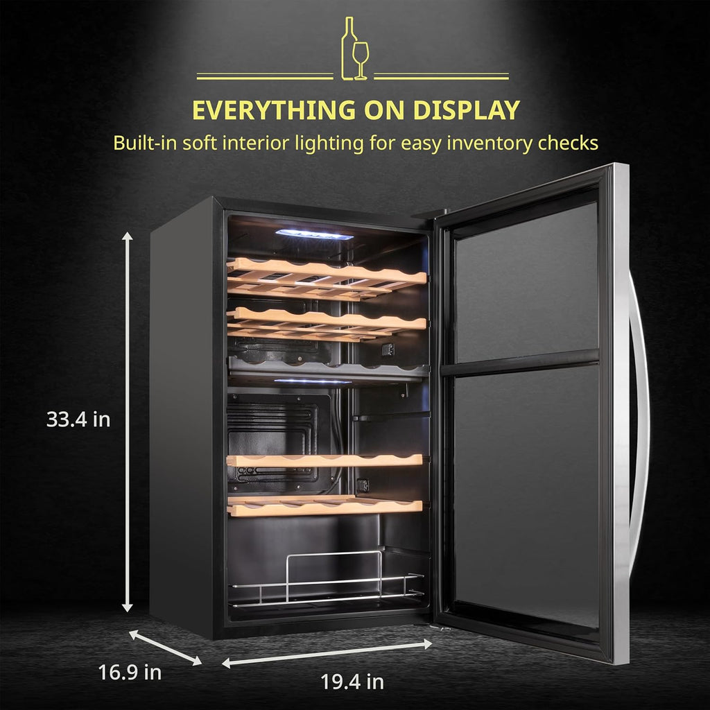 33 Bottle Dual Zone Wine Cooler Refrigerator w/Lock - Large Freestanding Wine Ce