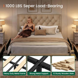Queen Bed Frame with 4 Storage Drawers and Tufted Headboard Linen Upholstered Platform Bed Frame with Heavy Duty Wood