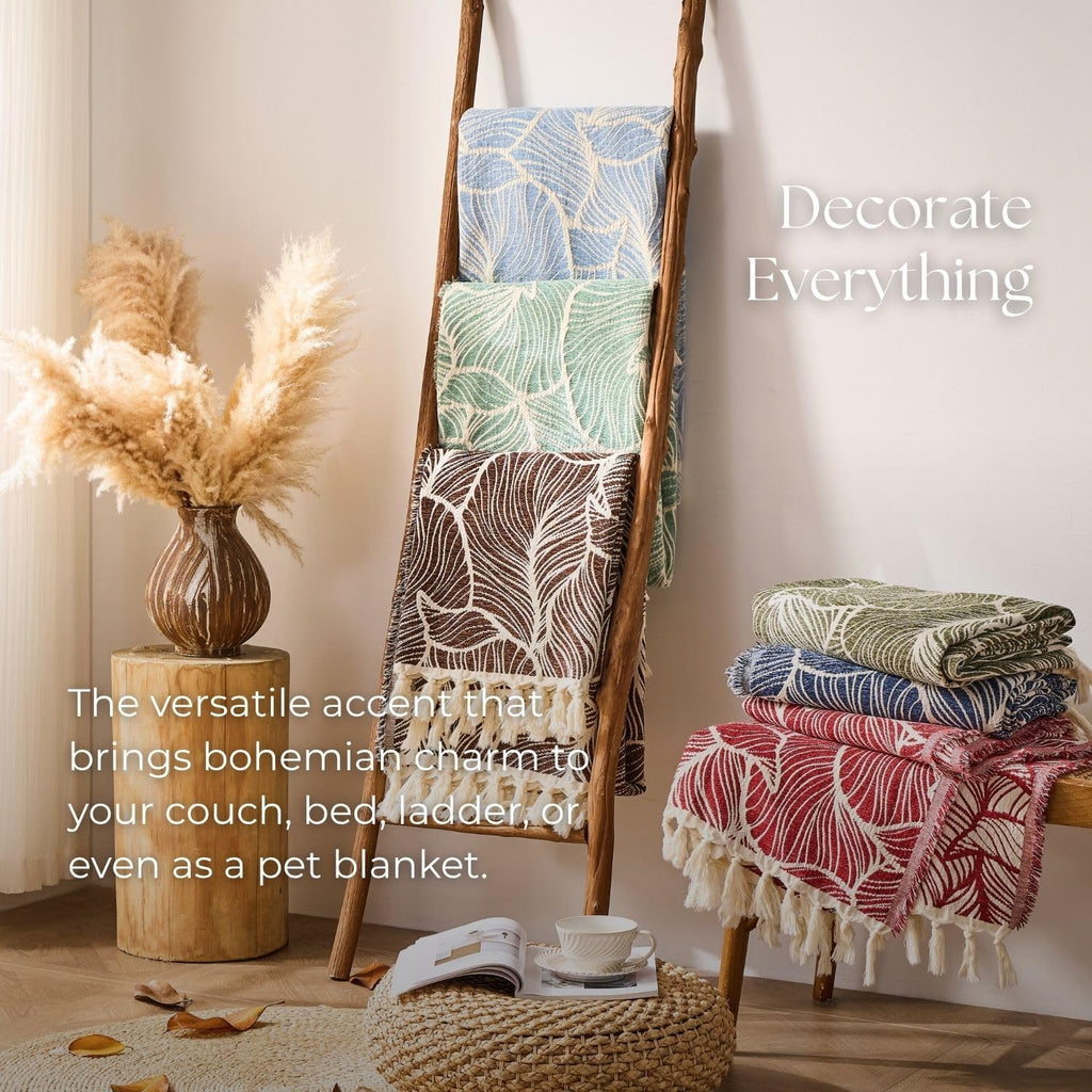 Chenille Cotton Throw Blanket, Lightweight Boho Blanket