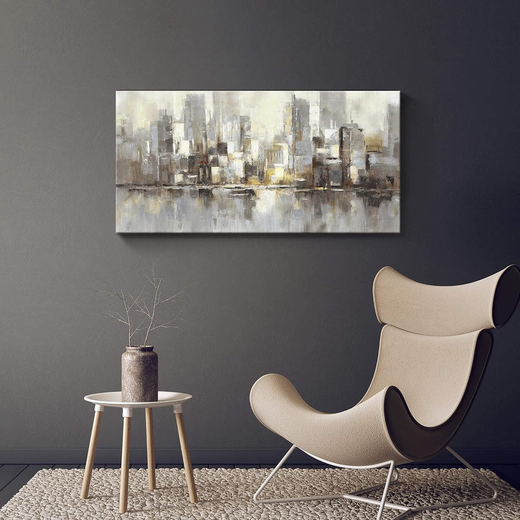 Skyline Wall Art Canvas Bedroom: City Abstract Painting Modern Cityscape Building Picture Contemporary Urban