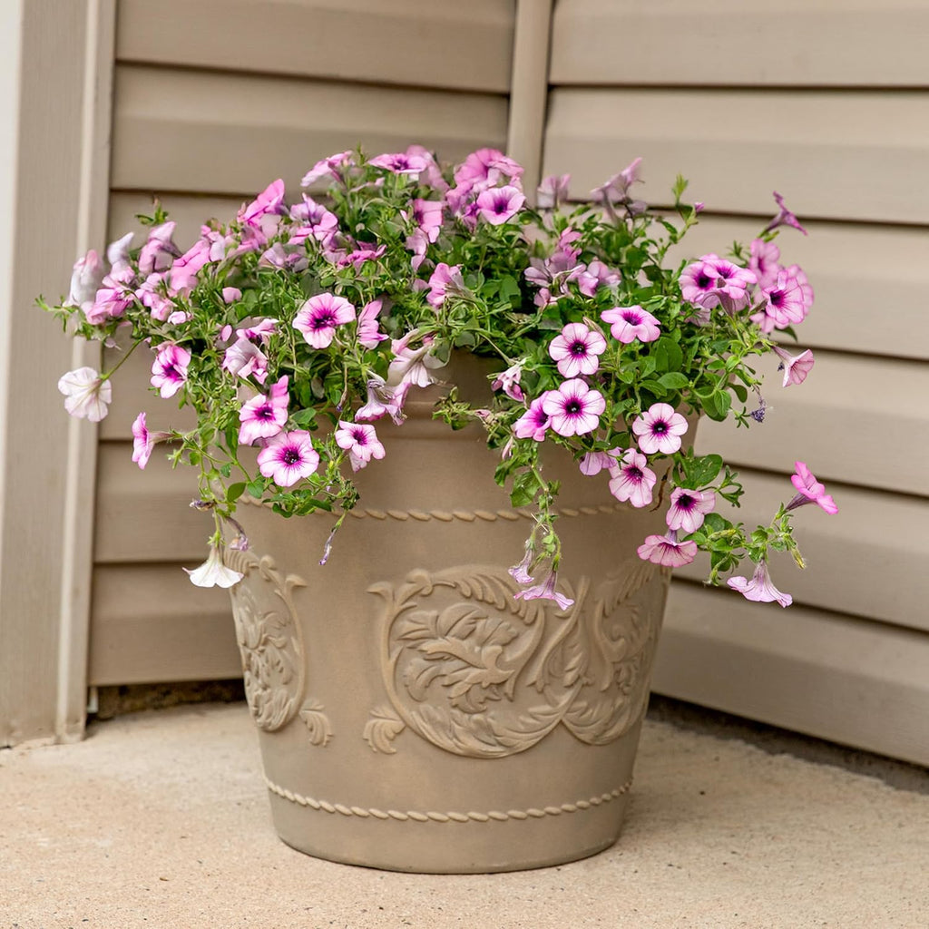 Arabella 19.5'' Plastic Planter Pot for Plants, Beige | 12-Gallon Capacity, Double-Walled, Polyresin Large Plastic