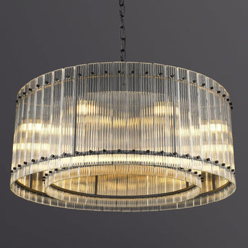 37" Modern Black Round Chandeliers,2-Tier 8-Light Water Ripple Crystal Glass Chandelier,for Dining Room,Living Room,Bedroom,High Ceiling,Foyer Entryway,Luxury Adjustable Hanging Chandelier