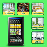 Beverage Refrigerator Cooler 3.5 Cu.Ft, 120 Can Mini Small Fridge with Glass Doo