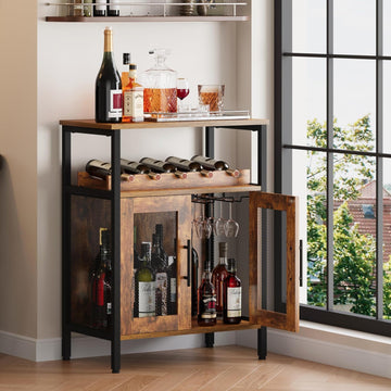 Wine Bar Rack Cabinet with Detachable Wine Rack, Coffee Barwith Glass Holder, Small Sideboard and Buffet Cabinet with
