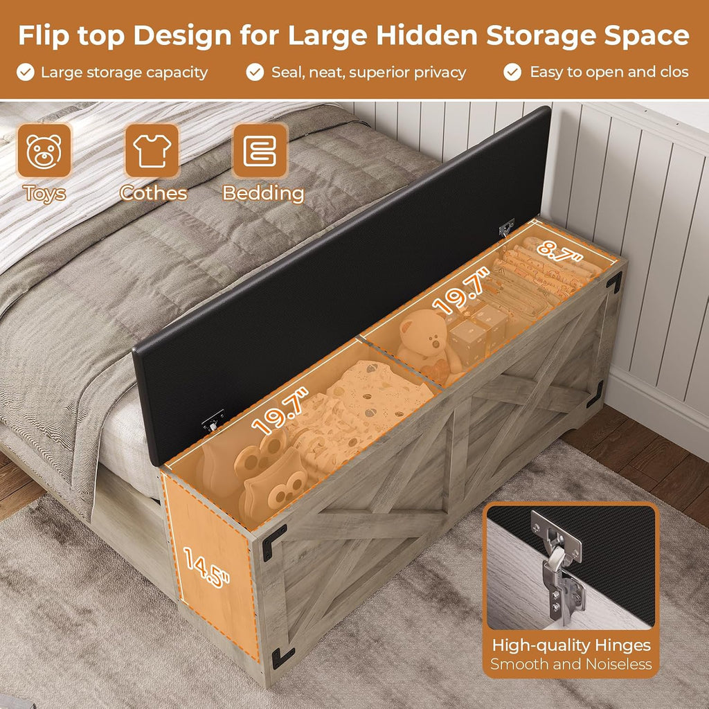 Farmhouse Twin Bed Frame with Storage Headboard and Charging Station Wood Platform Bed Frame Twin Size with Storage