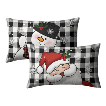 Christmas Santa Lumbar Pillow Covers 12x20 Set of 2 Snowman and Xmas Santa Rectangle Cushion Case Christmas Black