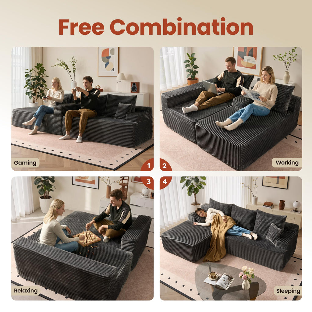 96" Cloud Sectional Couch with L-Shape Chaise, Modern Modular Sofa with Deep Seat, Upholstered Couches Bedroom, No