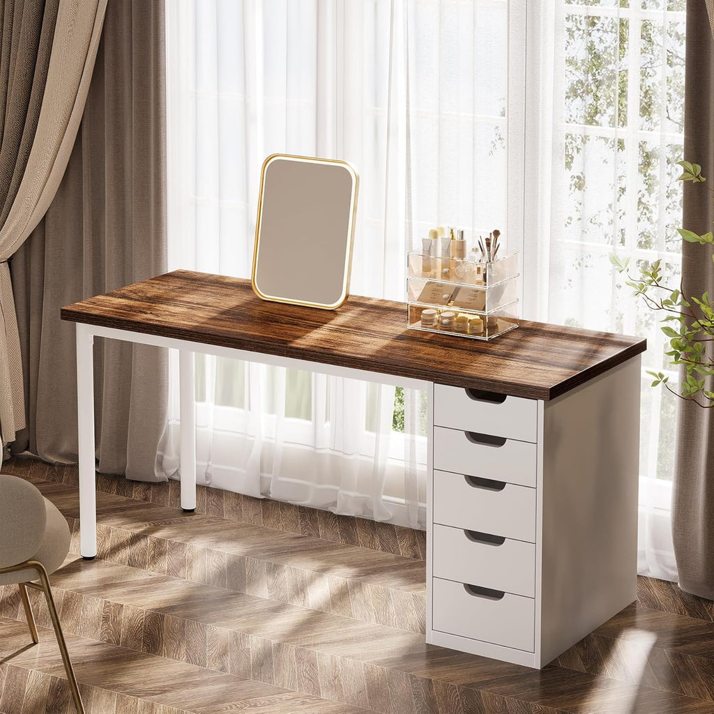 Modern Simple Computer Desk, 47 Inches PC Desk with 5 Reversible Drawers