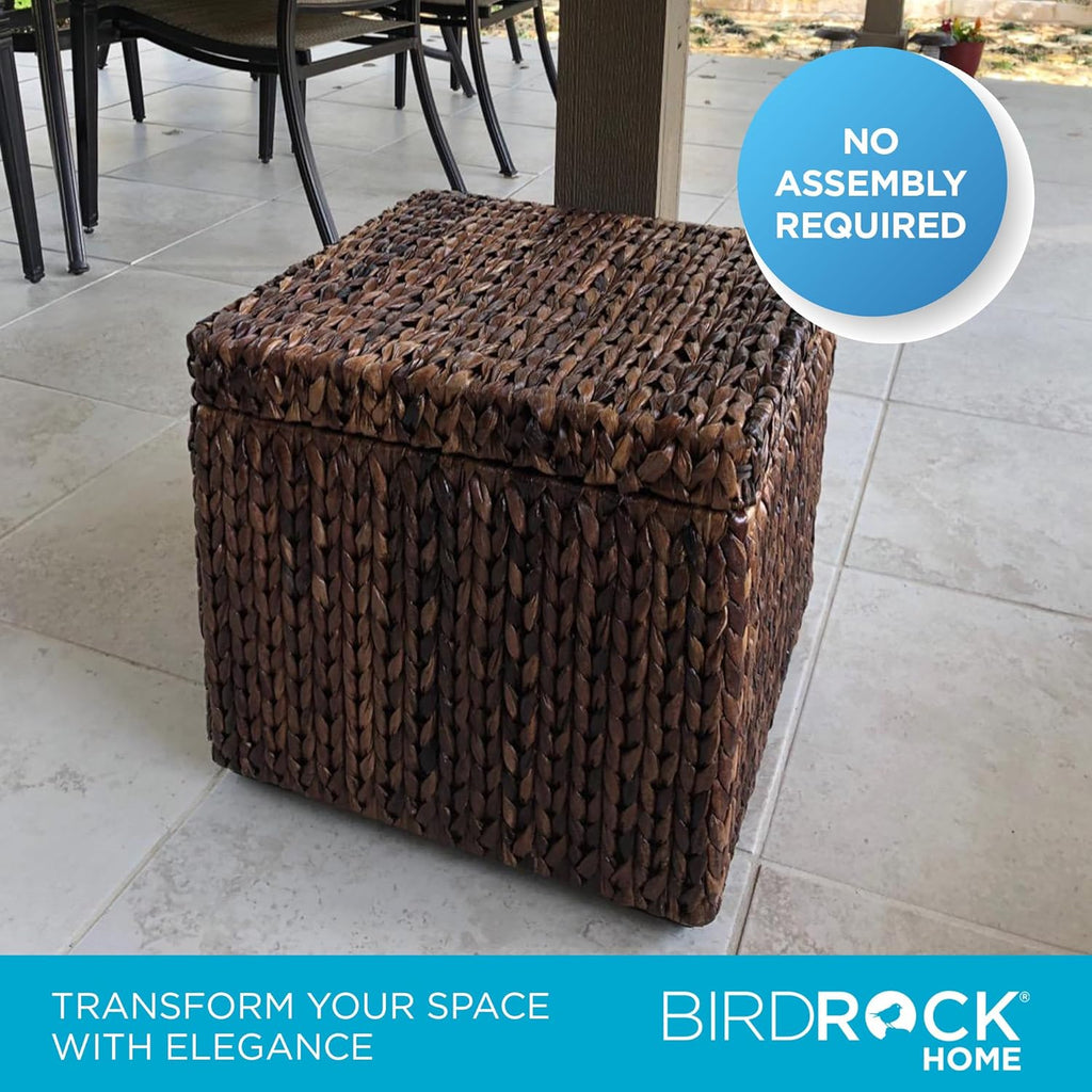 Storage Cube Box with Lid - Brown Wash Seagrass - Large Hand Woven Floor Container for Blankets Pillows - Sturdy