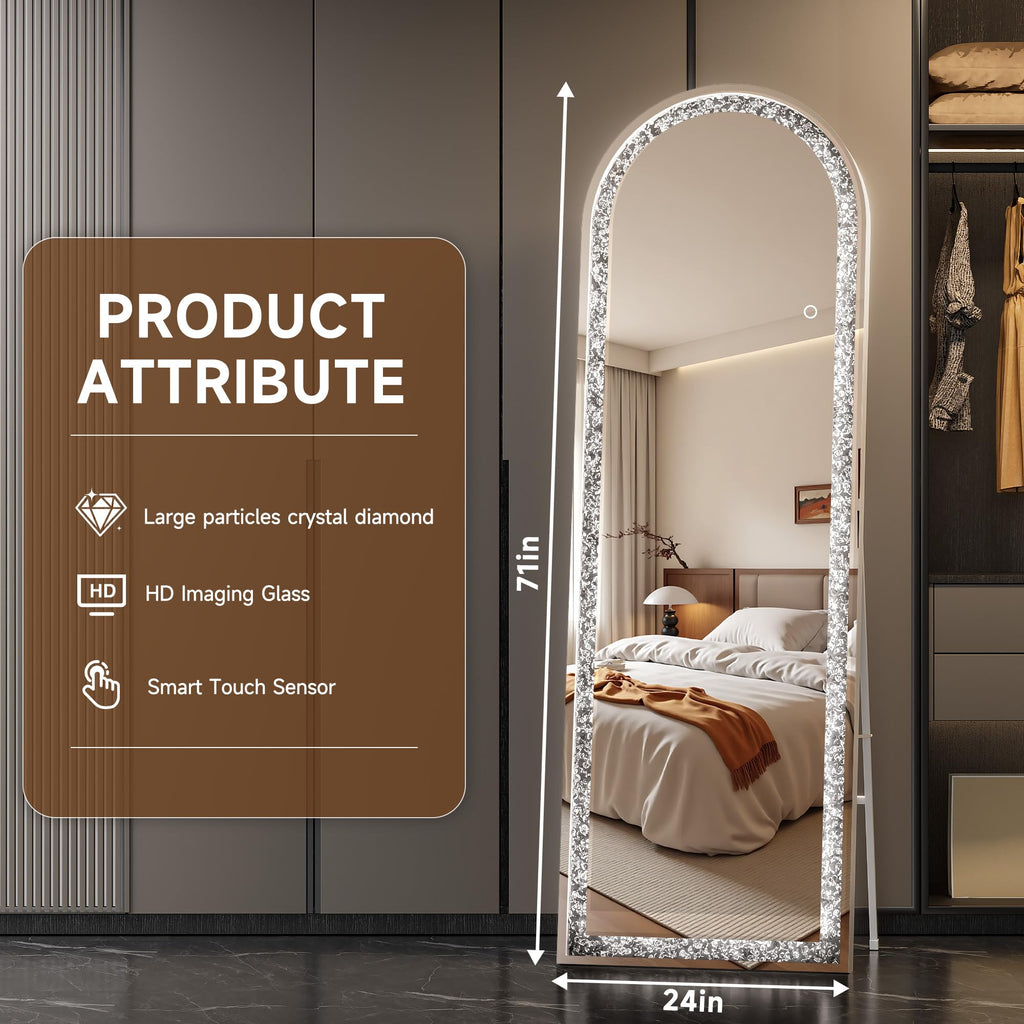 71"×24" Arched LED Full Length Mirror, Diamond Frame