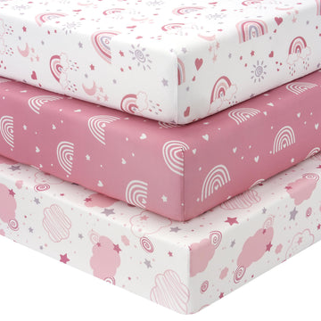 Baby Crib Sheets Girl, 3 Pack Toddler Bed Sheets Fitted 52"x28"