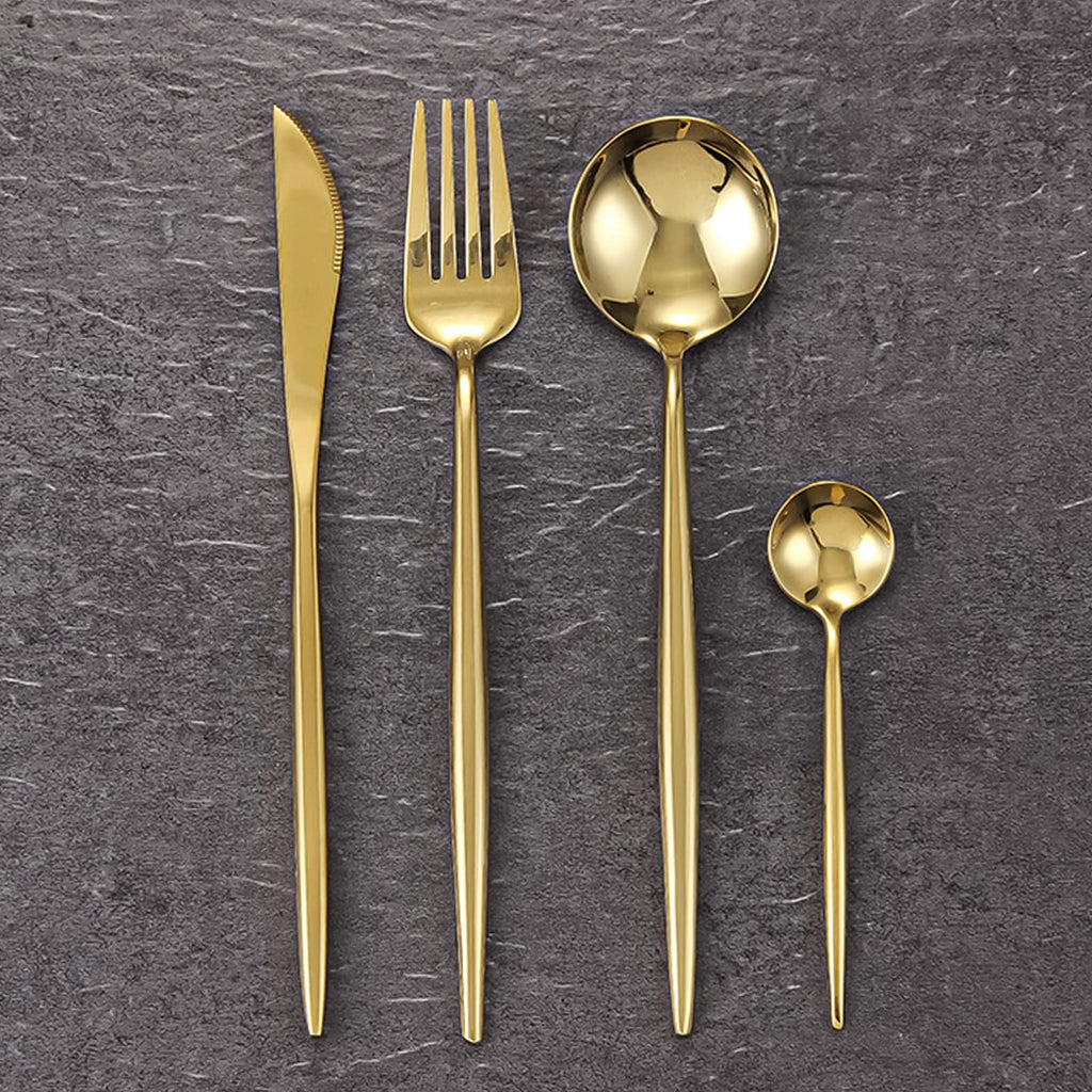 24 pcs Flatware Set, Gold Stainless Steel Flatware Set for 6, Knife Fork Spoon, Home Dinnerware Tableware Set for 6