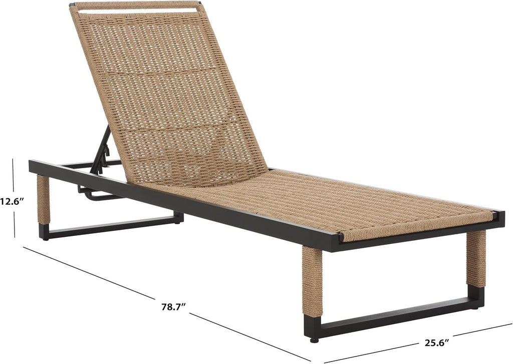Outdoor Patio Furniture Collection - Arman Black Metal & Heather Tan Rope Chaise Lounge Chair, 6 Reclining Positions