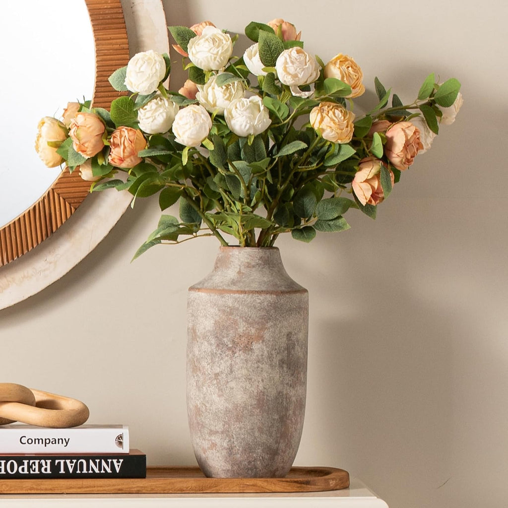 Ceramic Flower Vase, 12.5 inch Tall Off-White Vase, Large Decorative Terracotta Vases, Farmhouse Rustic Pottery Vases