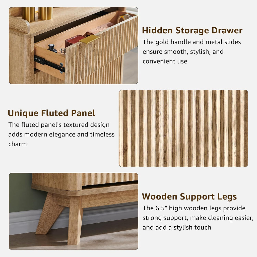 Fluted Shoe Storage Cabinet with 2 Flip Drawers & Top Drawer, 48" Tall Narrow Shoe Organizer, Curved Profile Design