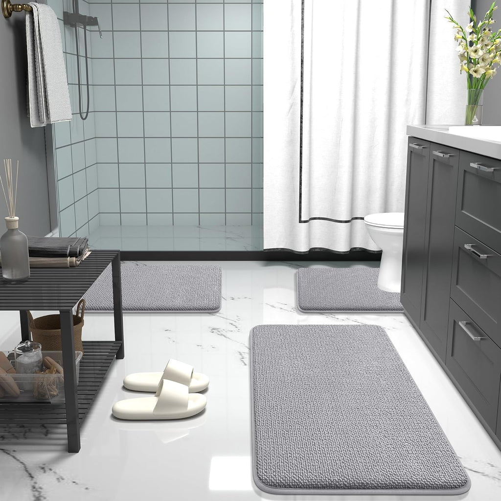 Thick Memory Foam Bathroom Rugs 36x24, Soft Absorbent Bath Mat, Grey | Quick Dry Bath Rugs, Non-Slip Carpet, Machine