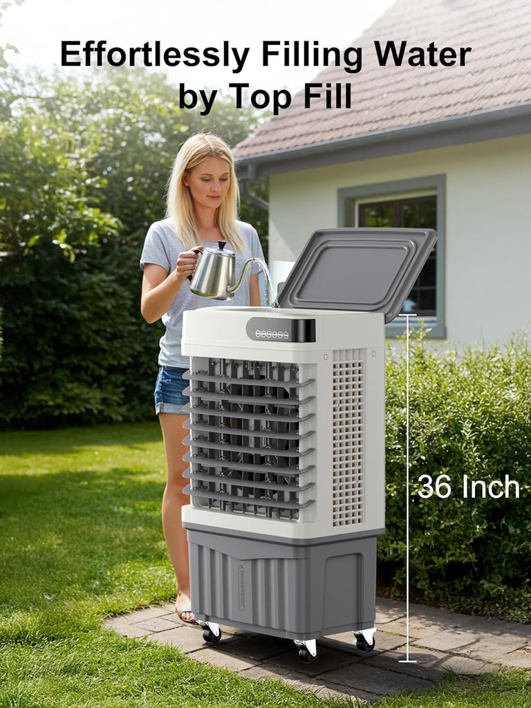 Swamp Cooler, 36 Inch Evaporative Air Cooler with 8 Gal Water Tank, 2500 CFM, 120° Oscillation, 3 Modes & 3 Speeds