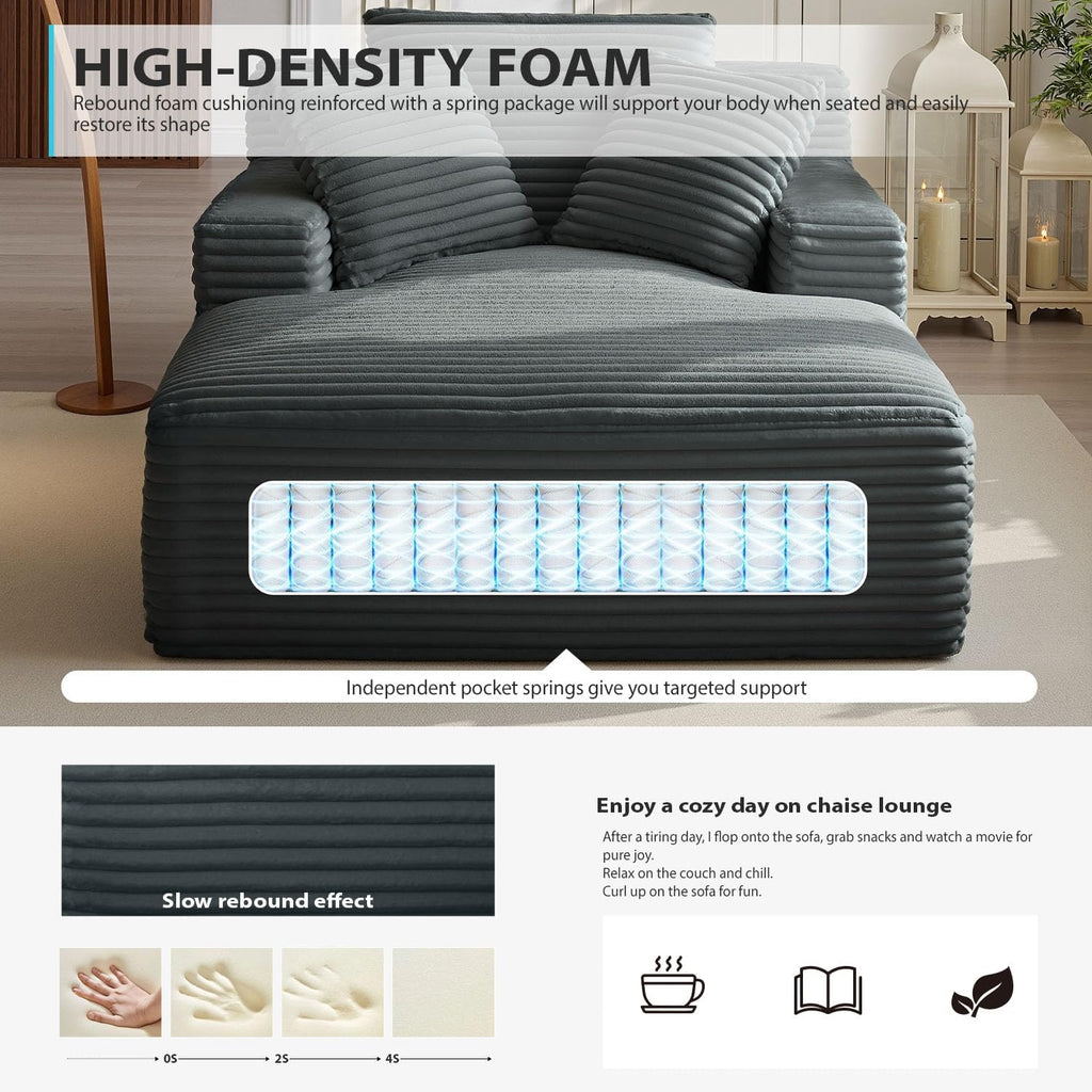 50 Inch Chaise Lounge Chair Indoor, Oversized Corduroy Upholstered Boneless Sofa Bed, Deep Seat Sleeper Couch Reading