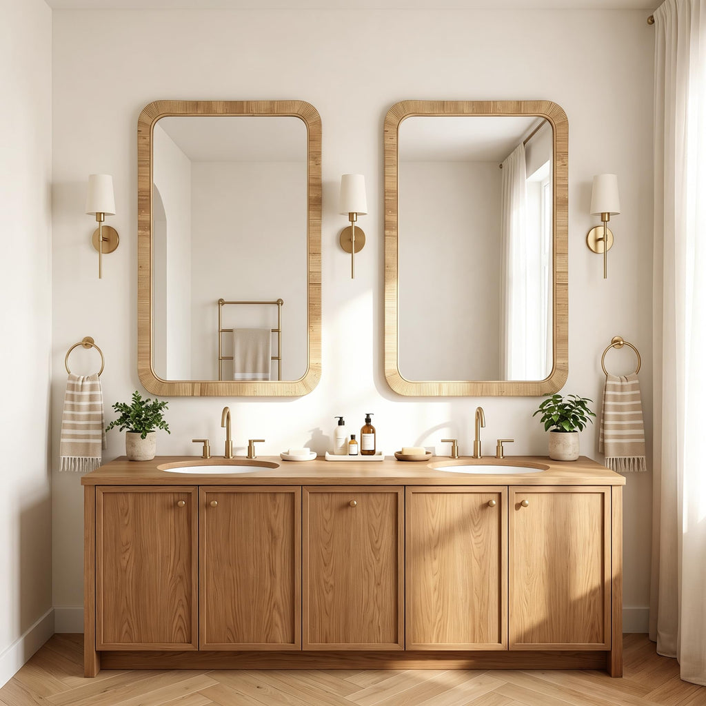 Decorative Rattan Wall Mirror, Boho Bathroom Modern Makeup, Rustic Wall Bohemia Mirrors, Vanity Versatile Farmhouse