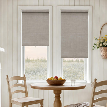 Taupe Linen Black Out Shades Windows Free-Stop Thermal Insulated 100% Blackout Linen Cordless Roller Shades Blinds