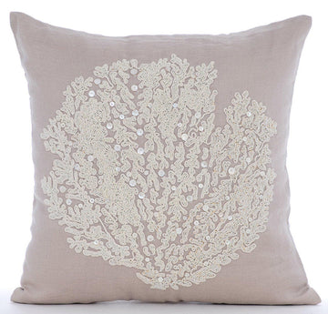 Mocha Shams Beaded Sea Weeds Sea Creatures Ocean & Beach Theme Pillow Shams Pack of 2 24x24 inch (60x60 cm) Square