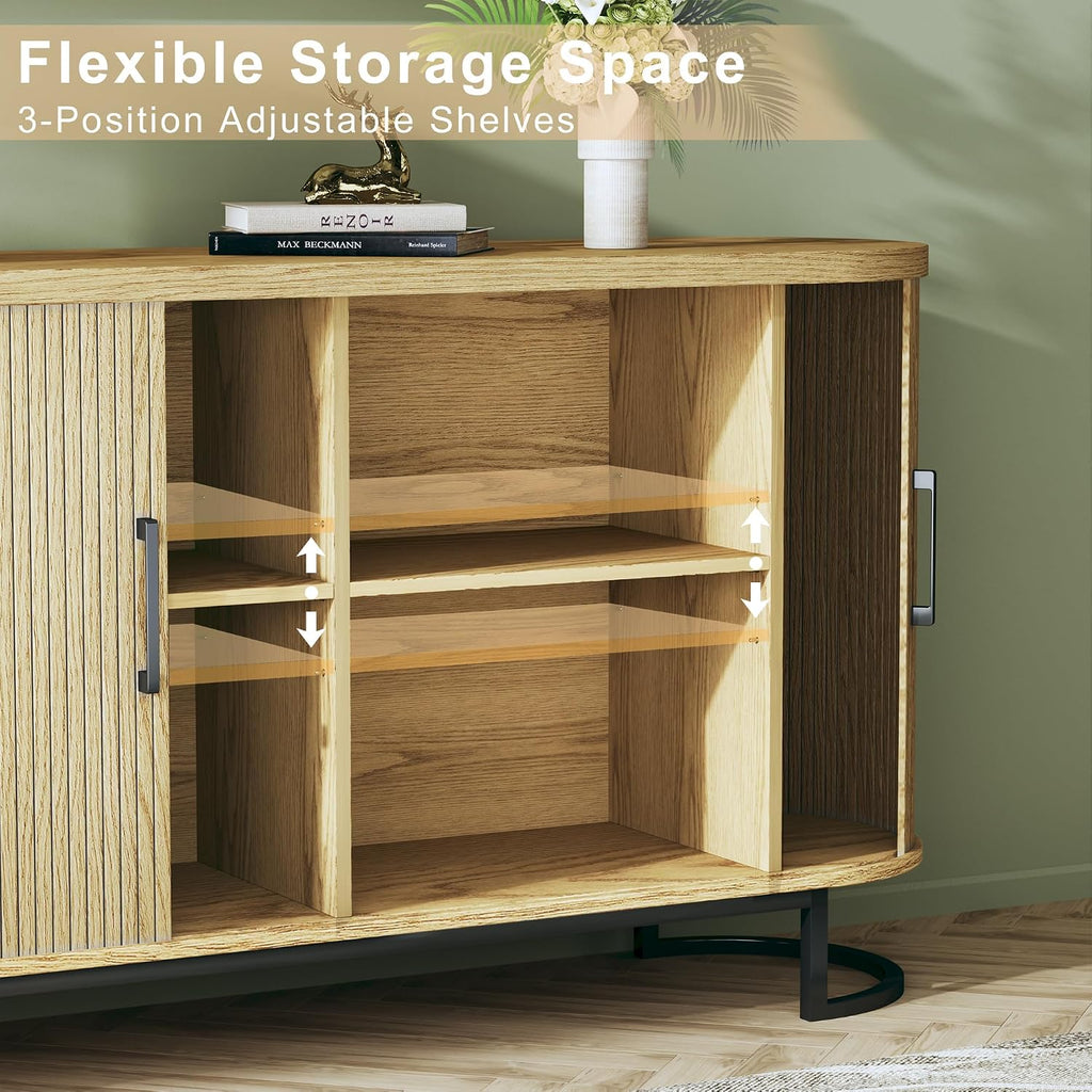54.3" Buffet Cabinet with Storage, Fluted Sideboard with Tambour Doors, Modern Kitchen Storage Cabinet with