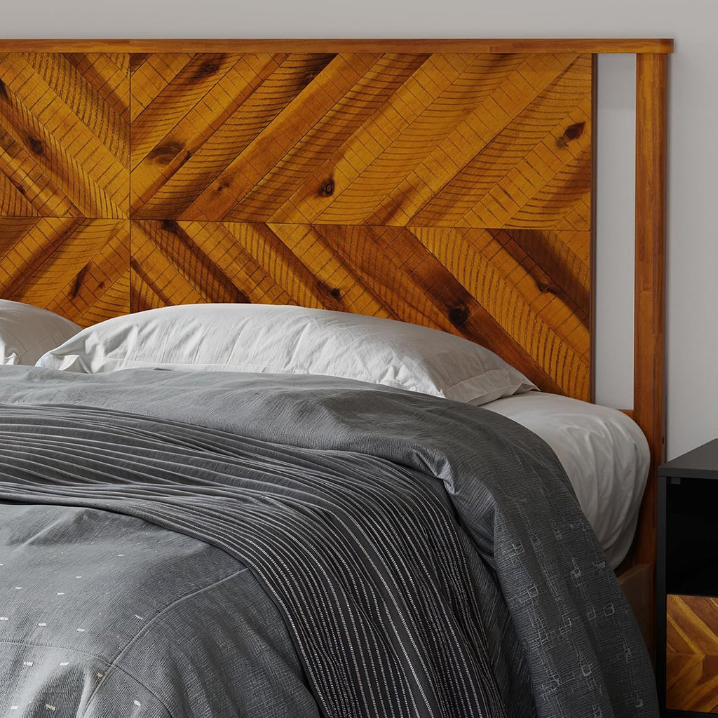 Headboard ONLY, Rustic & Scandinavian Style with Solid Acacia Wood, Easy Assembly, King, Rustic Golden Brown