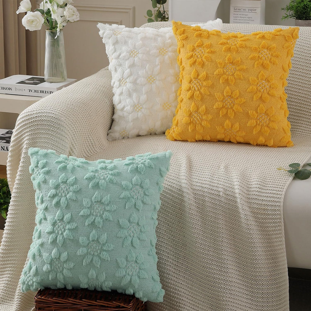 Spring Summer Pillow Covers 18x18 inch Set of 2 Farmhouse Decor Yellow Color Flower Heart Sunflower Soft Plush Faux