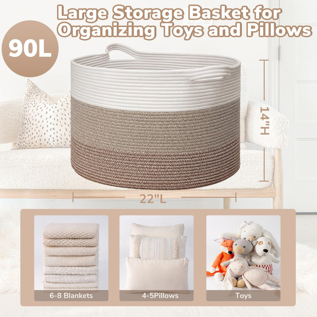 Large Woven Basket for Blankets, Nursery & Living Room Decor, 85L