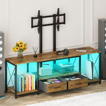 LED TV Stand with Mount and Power Outlet & Fabric Drawers for 32-85 Inches TV - Entertainment Center and Corner Tv