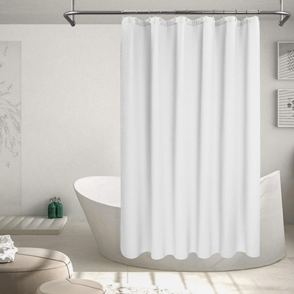 Waffle Weave Extra Long Shower Curtain White, 72x96 | Heavy Weight Fabric, Cotton Blend, Hotel Luxury Spa, Machine