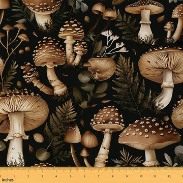 Mushroom Fabric by The Yard Jungle Natural Brown Mushroom Fabrics for Sewing Supplies Botanical Leaves Retro Rustic