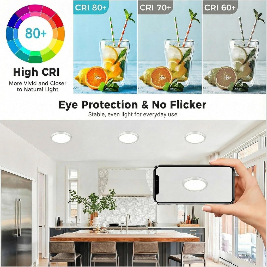 4Pack 7inch LED Flush Mount Ceiling Light, Dimmable & 5Color Temperatures (3000K-6500K), 15W Round Slim White Light
