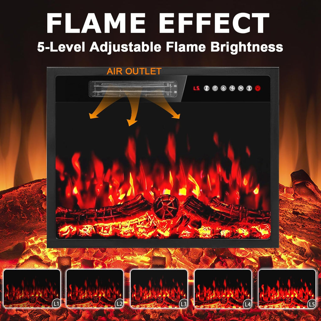 23 inch Electric Fireplace Insert Heater, Recessed Mounted Fireplace with Remote & Control Panel