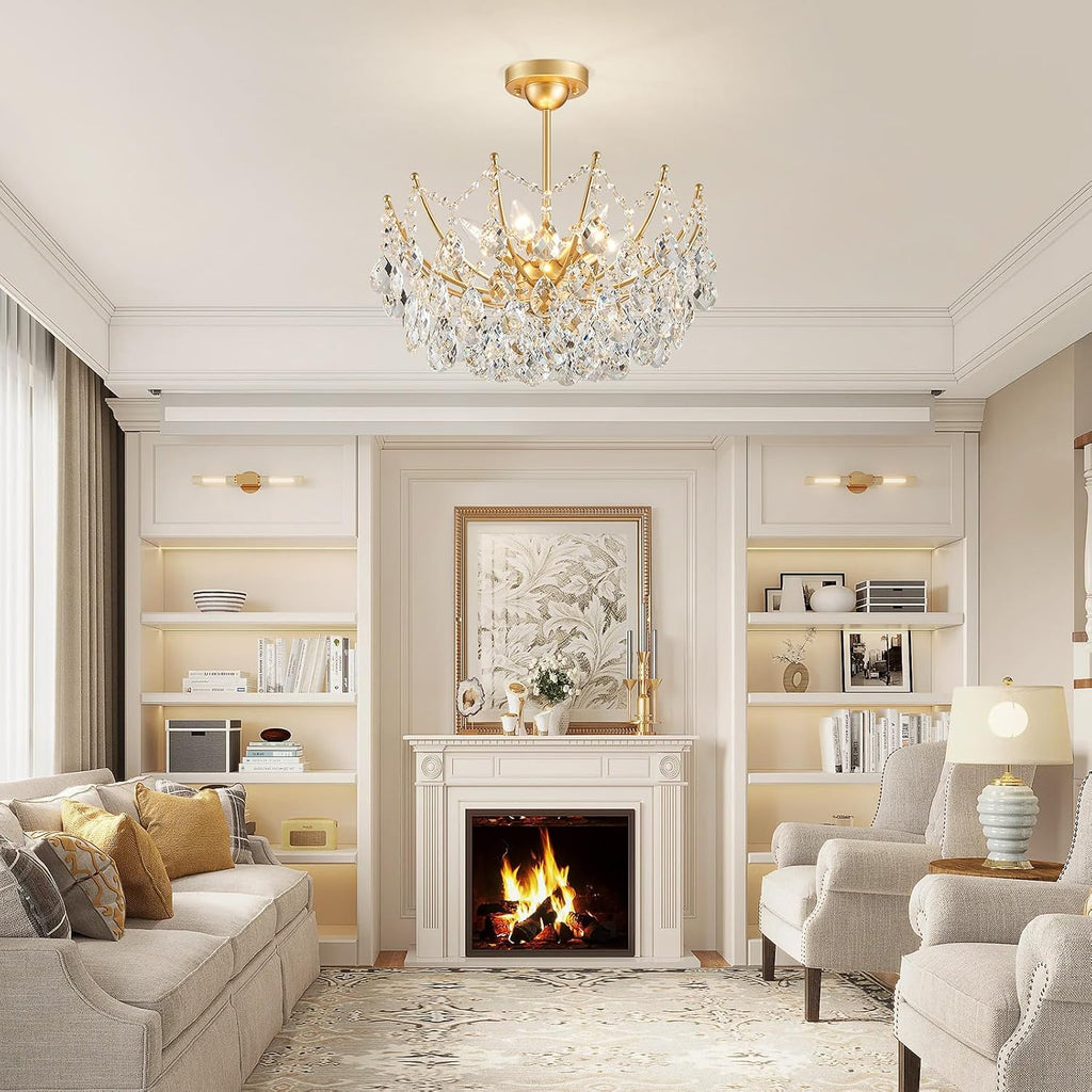 Crystal Chandelier Ceiling Light, Modern Semi Flush Mount Ceiling Light Fixture, Gold Hallway Lighting Fixtures