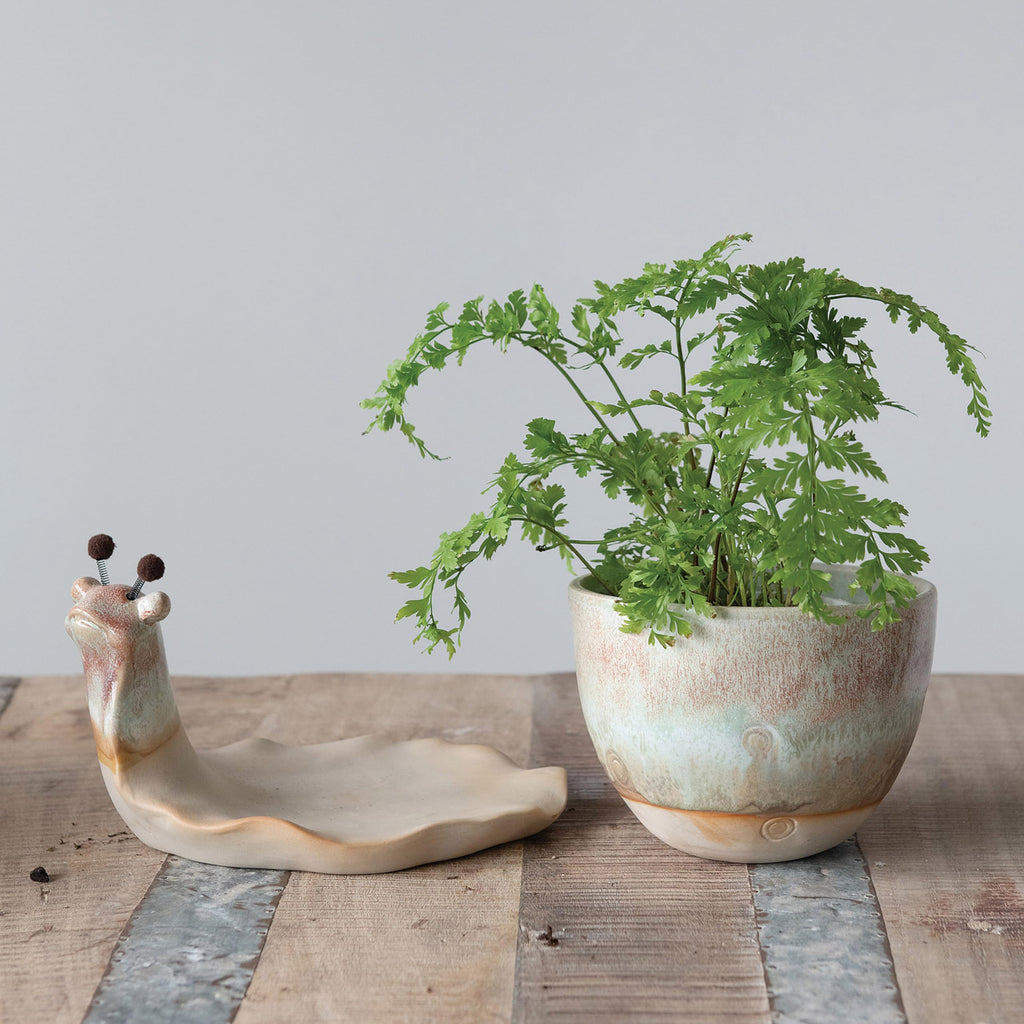 Stoneware Snail Planter, Reactive Glaze, (Each One Will Vary), Set of 2 Pieces