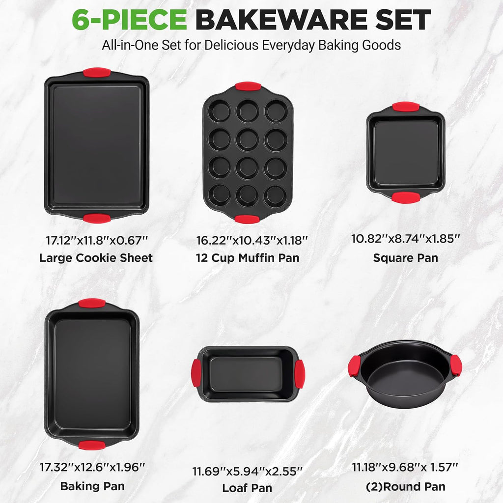 Pans Set - 6 Piece Bakeware with Nonstick Carbon Steel for Easy Release and Cleanup, Durable and Versatile Design