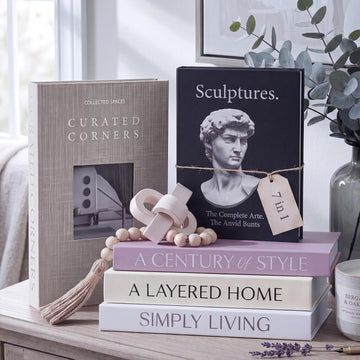 Decorative Books Set of 5 Fake Books Decor with Wood Bead Garland and Buckle Modern Aesthetic Stackable Book for