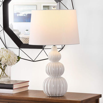 Safavieh Lighting Collection Corina White Triple Gourd Ceramic 26-inch Bedroom Living Room Home Offi