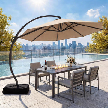 11ft Patio Cantilever Umbrella with Base Included, Outdoor Curvy Round Offset Umbrella, Heavy Duty Aluminum