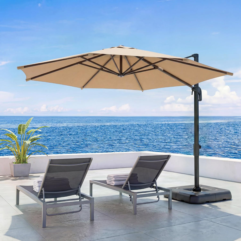 10FT Cantilever Patio Umbrella, 360° Rotation Offset Outdoor Umbrella with Aluminum Frame