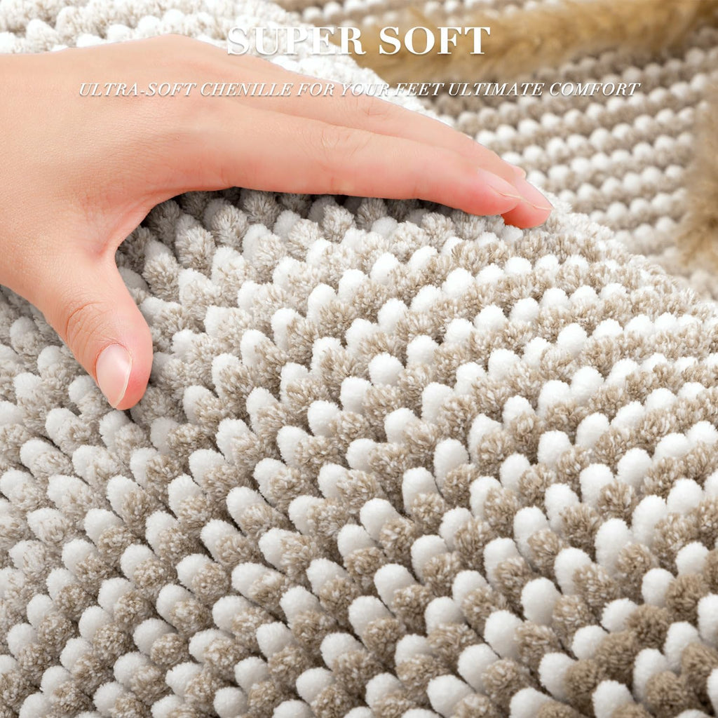 Bathroom Rugs and Mats Sets, 2 Piece Thick Absorbent Chenille Bath Mat Rug Set Non Slip, Soft Shaggy Bath Room Floor