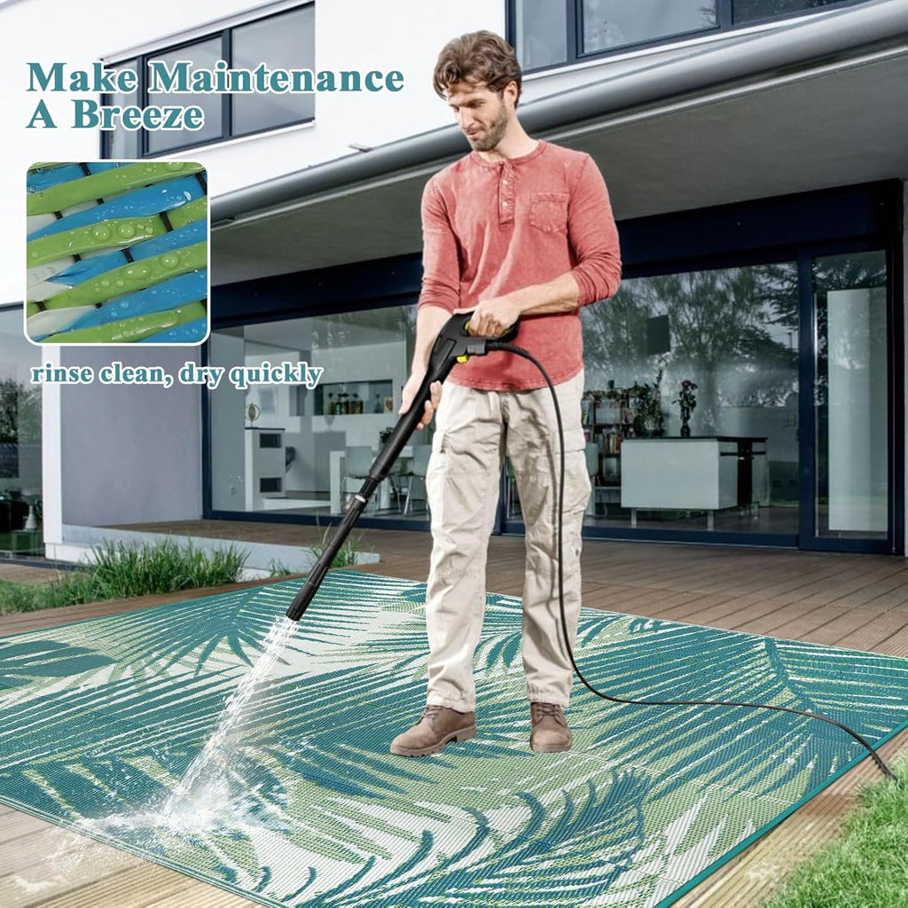 Plastic Outdoor Rug 8x10 Waterproof Outdoor Carpet Patio Rugs Tropical Camping Rug Outside RV Mat Ru