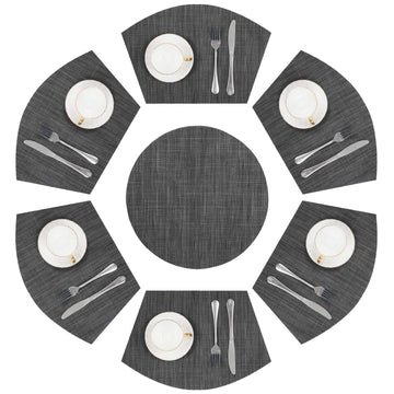 Round Table Placemats Set of 7 Wedge Shaped Place Mat with Centerpiece Round Mat Heat Resistant Table Mats Washable