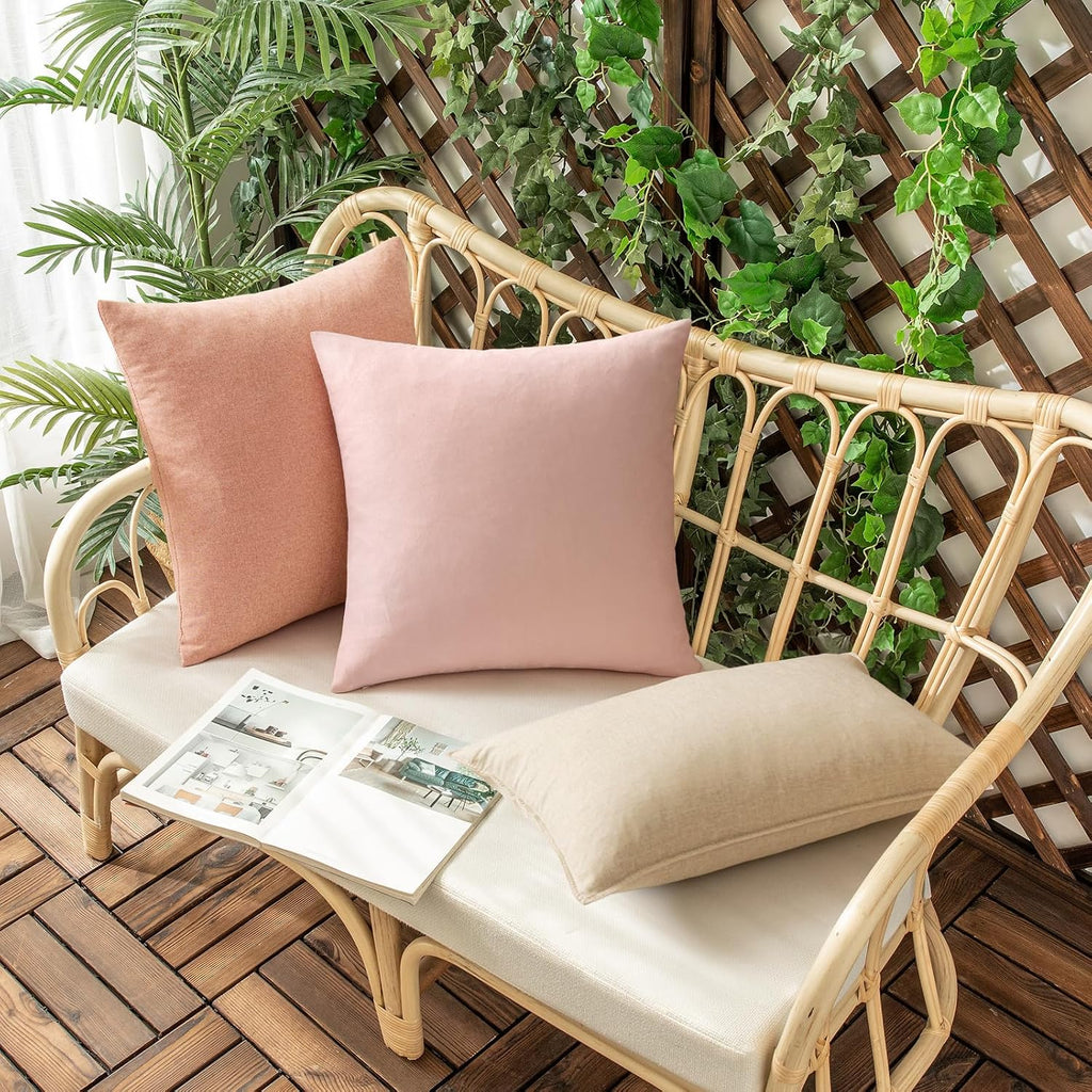 Set of 2 Outdoor Waterproof Throw Pillow Covers Spring Valentine Decorative Farmhouse Linen Pillowcases Solid Cushion