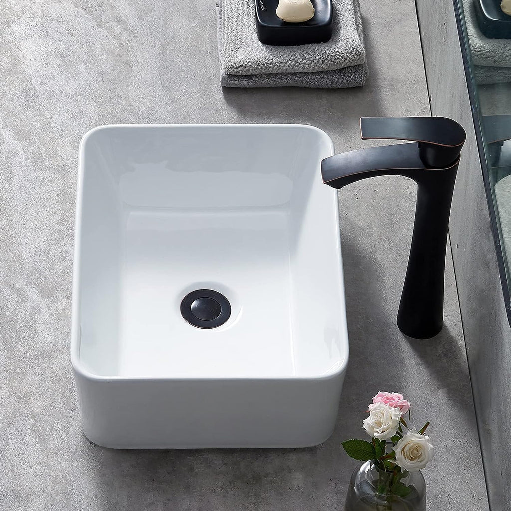 Bathroom Vessel Sink Rectangle, 16" X 12" White Bathroom Ceramic Vessel Sink Above Counter, Modern Porcelain Lavatory Small Above Counter
