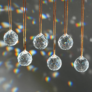 40mm Crystal Ball Sun Catcher Prisms for Tree (6pcs) - Chandelier Crystals Replacement, Rainbow Maker